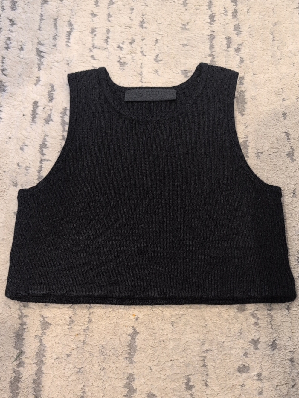 Fear of God Essentials logo-patch ribbed Knit crop top Black Like New - Picture 8 of 10